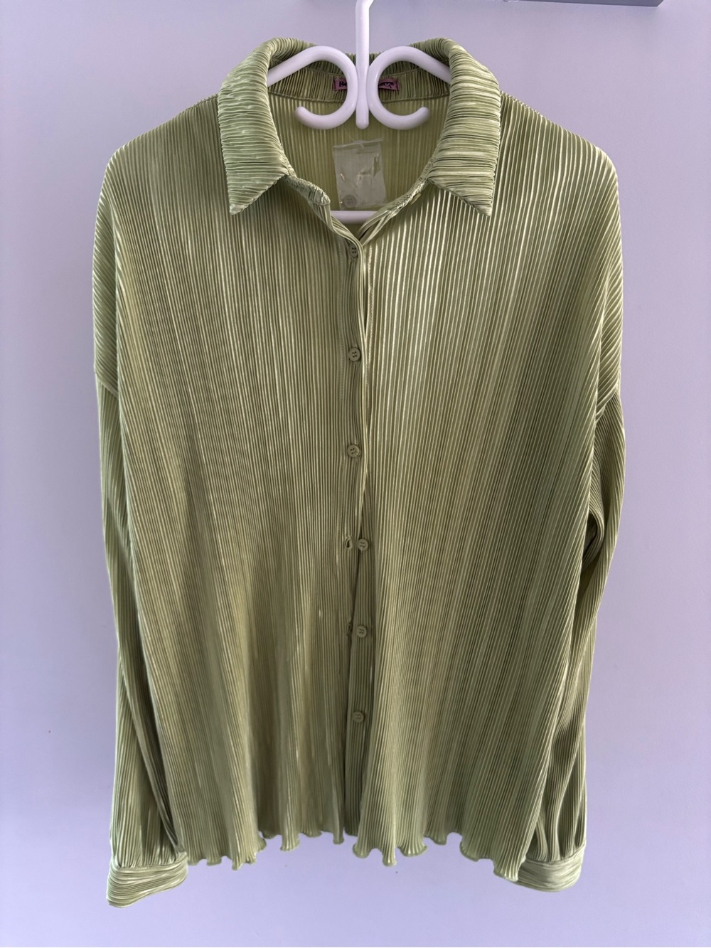 Women's Pleated Button-Down Shirt in Lime green